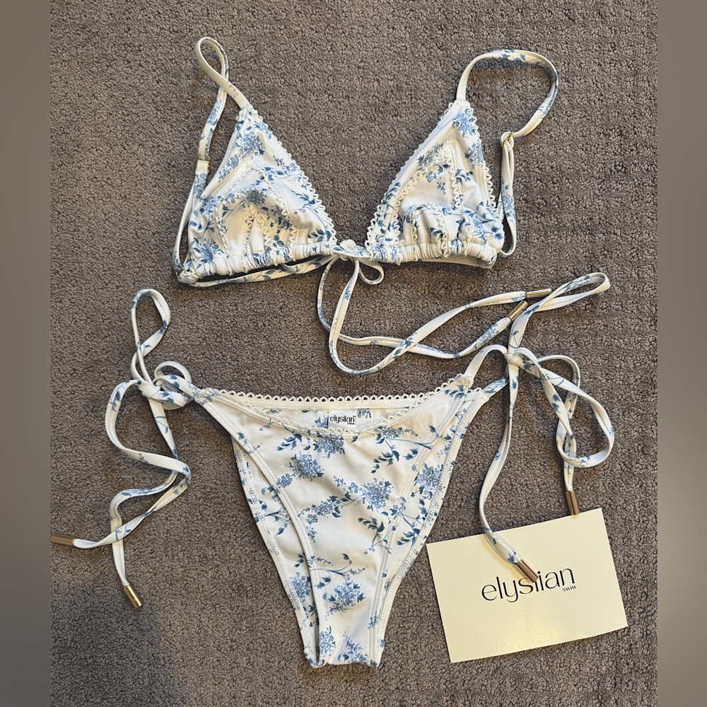 Elysiian Florence Bikini Top and Bottom Blue Floral
